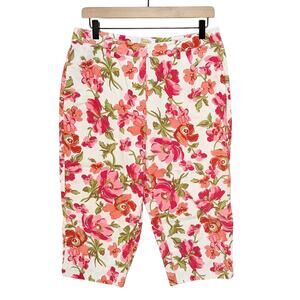 Talbots Petites Pants Womens 12 Pink Green Floral Capris 12P Stretch Travel